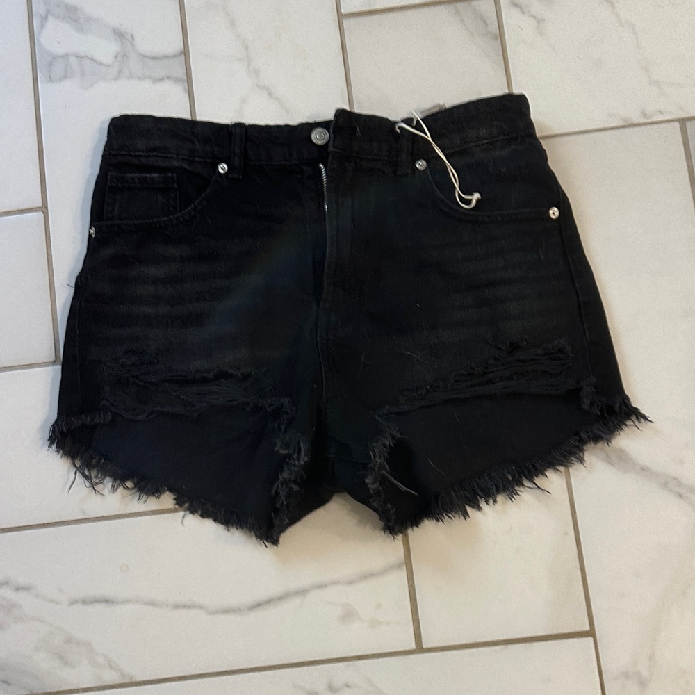 Zara Black Frayed Jean Shorts